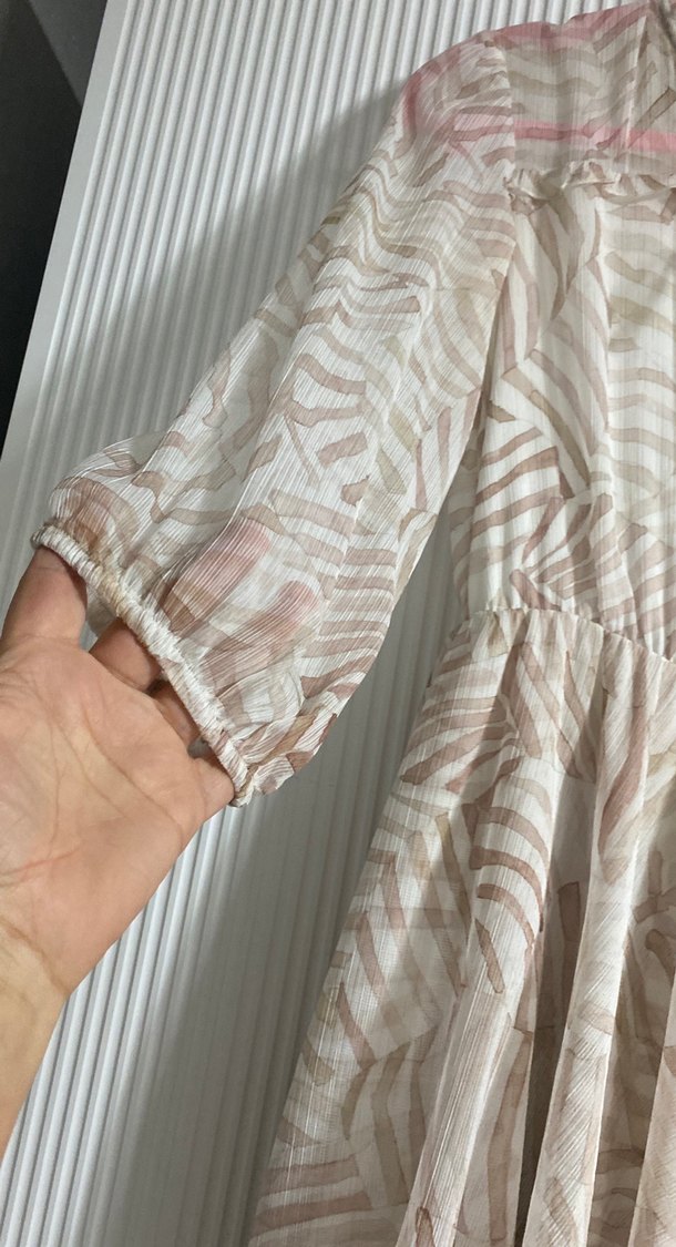 Bej Desenli Salaş Midi Elbise - Görsel 2