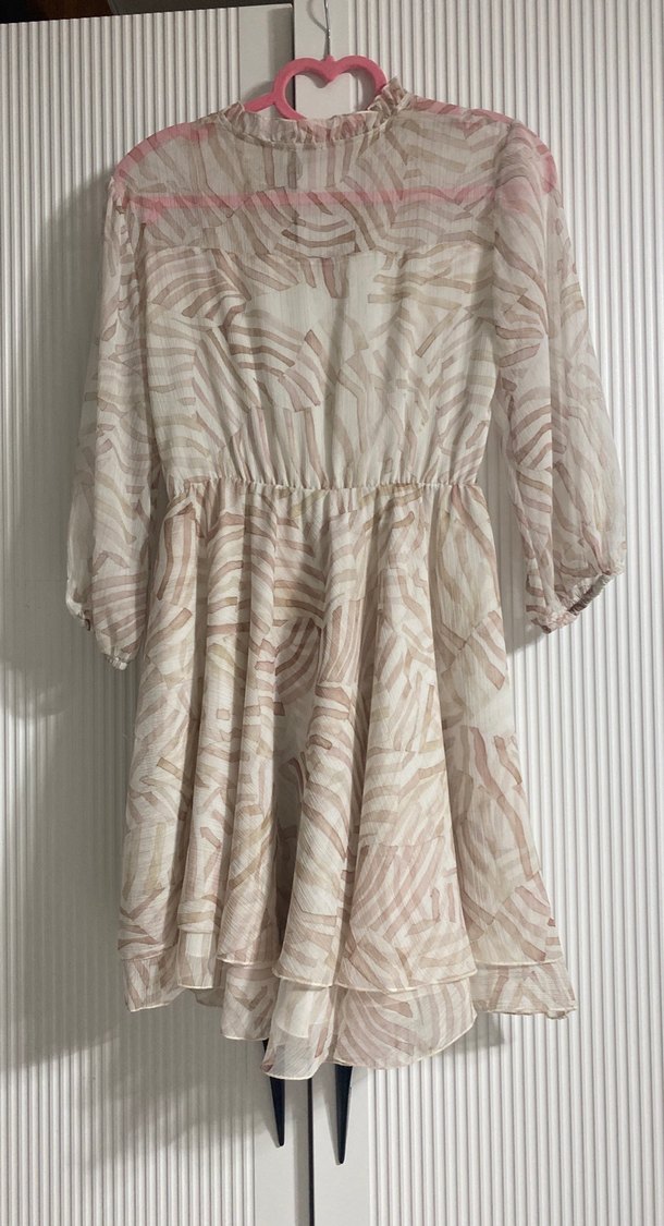 Bej Desenli Salaş Midi Elbise - Görsel 4