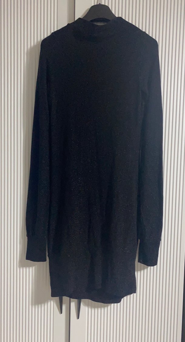 Siyah Uzun Kollu Drapeli Kadın Triko Elbise - Görsel 4