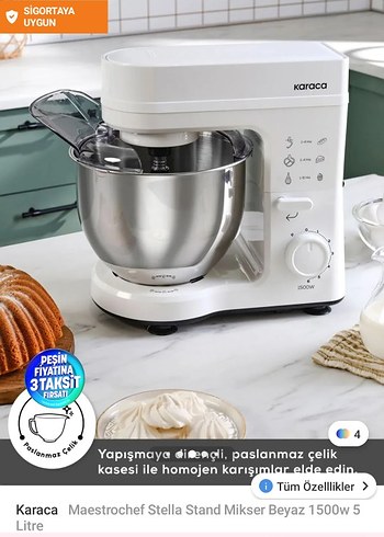 Karaca Maestrochef Stella Stand Mikser Beyaz 1500W