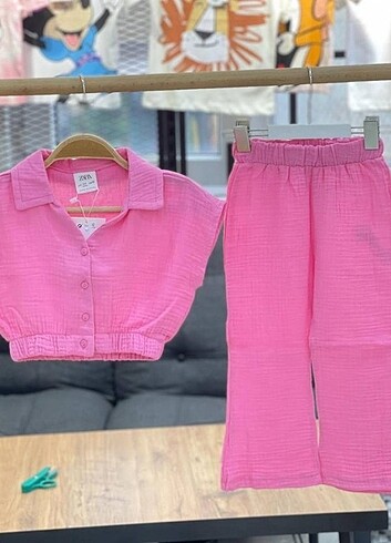 ZARA muslin kumaş pembe kız takım 