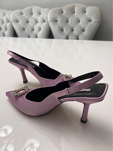 Lila Saten Taşlı Ayakkabı - Görsel 5