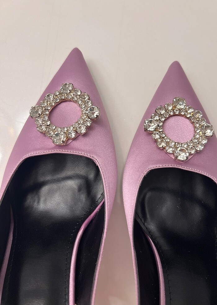 Lila Saten Taşlı Ayakkabı - Görsel 2