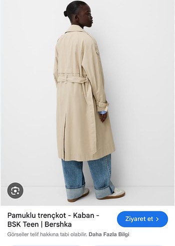 BERSHKA Bej Pamuklu Midi Trençkot