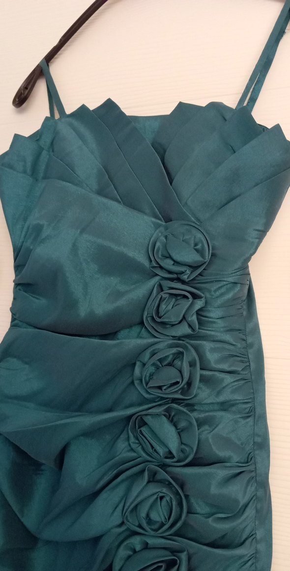 Turkuaz Drapeli Straplez Midi Kadın Abiye Elbise - Görsel 2