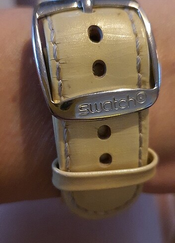  Beden SWATCH Warer resistant sedef renk deri kayışlı kadın saat