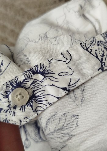 xxl Beden lacivert gül desenli Beyaz Uzun Kollu Gucci Erkek Gömlek