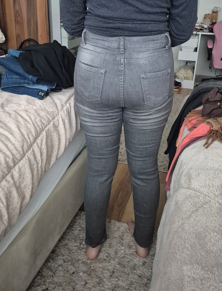 Gri Düğmeli Dar Kesim Midi Kot Pantolon - Görsel 2