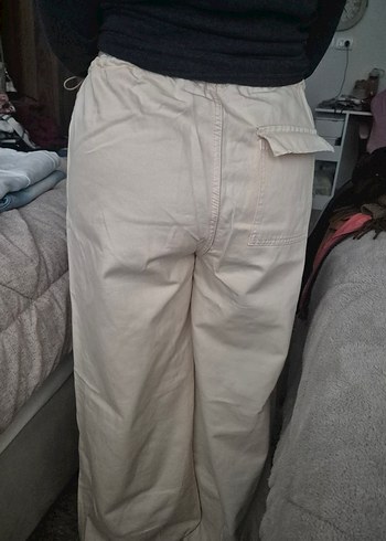 Düğmeli Bej Kadın Bol Kesim Midi Pantolon - Görsel 6