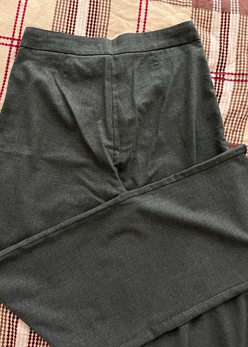 Kadın Gri Keten Kumaş Düz Normal Kesim Pantolon