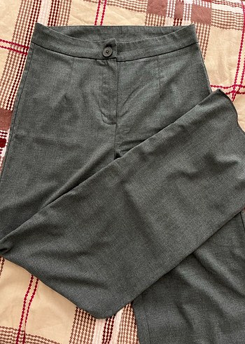 40 Beden Kadın Gri Keten Kumaş Düz Normal Kesim Pantolon