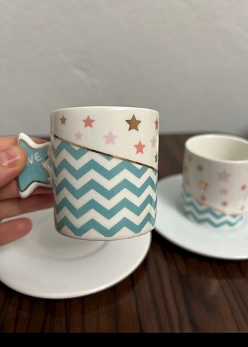 Yıldızlı Pastel Renkli 2'li Kahve Fincanı Seti - Görsel 4