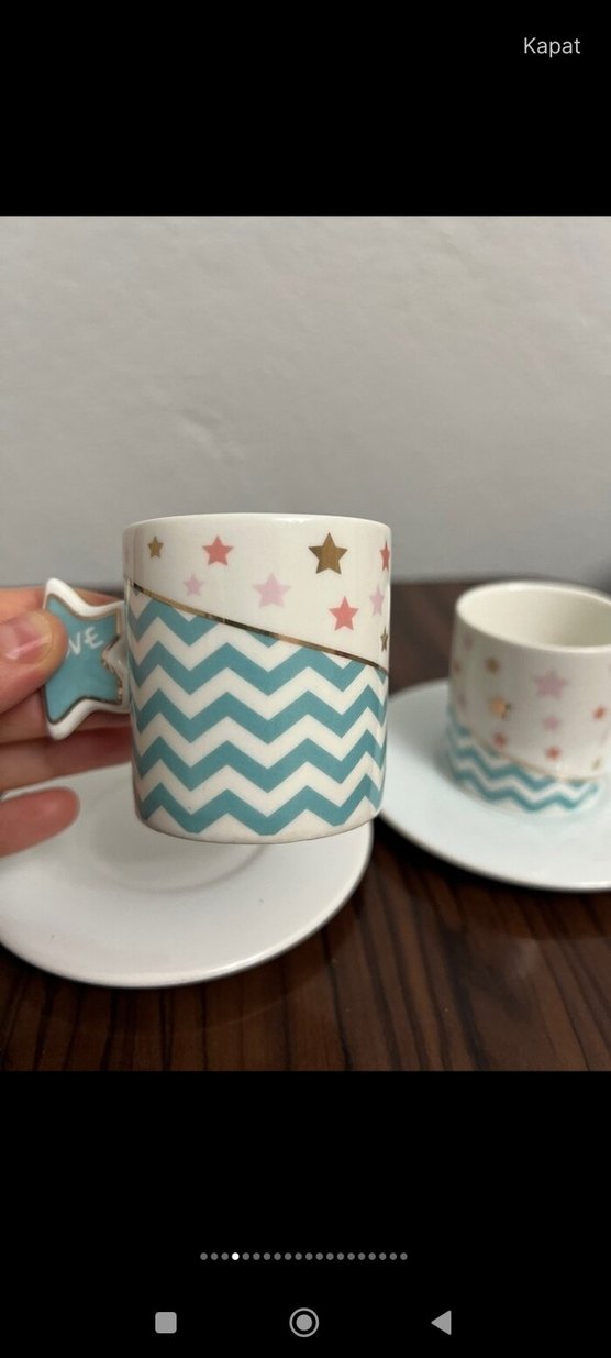 Yıldızlı Pastel Renkli 2'li Kahve Fincanı Seti - Görsel 4