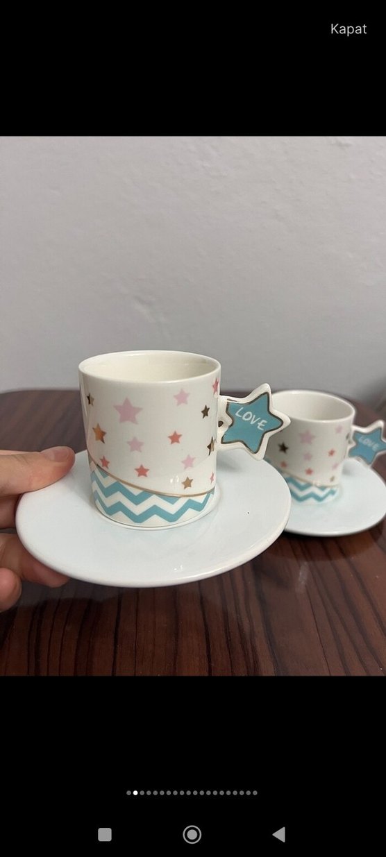 Yıldızlı Pastel Renkli 2'li Kahve Fincanı Seti - Görsel 2