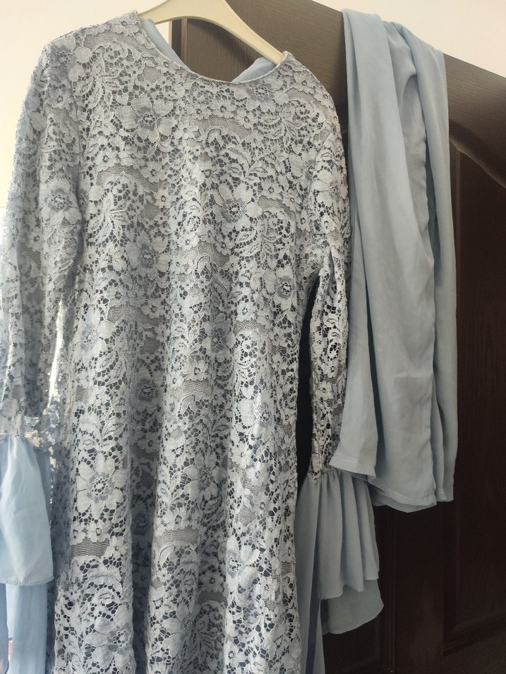 Uzun Kollu Gri Dantel ikili takım - Görsel 4