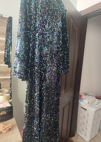 Parlak Çok Renkli Uzun Abiye Elbise - Görsel 7