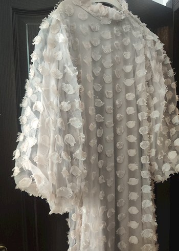 Uzun Beyaz Puantiyeli Bohem Elbise - Görsel 4