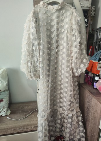 Uzun Beyaz Puantiyeli Bohem Elbise - Görsel 7