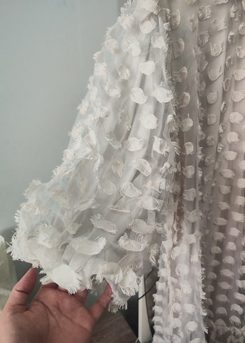 Uzun Beyaz Puantiyeli Bohem Elbise - Görsel 6