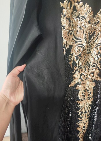 Siyah Uzun Kollu V Yaka Kadın Abiye Elbise - Görsel 2