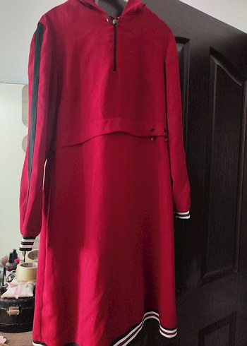 Düğmeli Kırmızı Uzun Kollu Rahat Tunik - Görsel 3