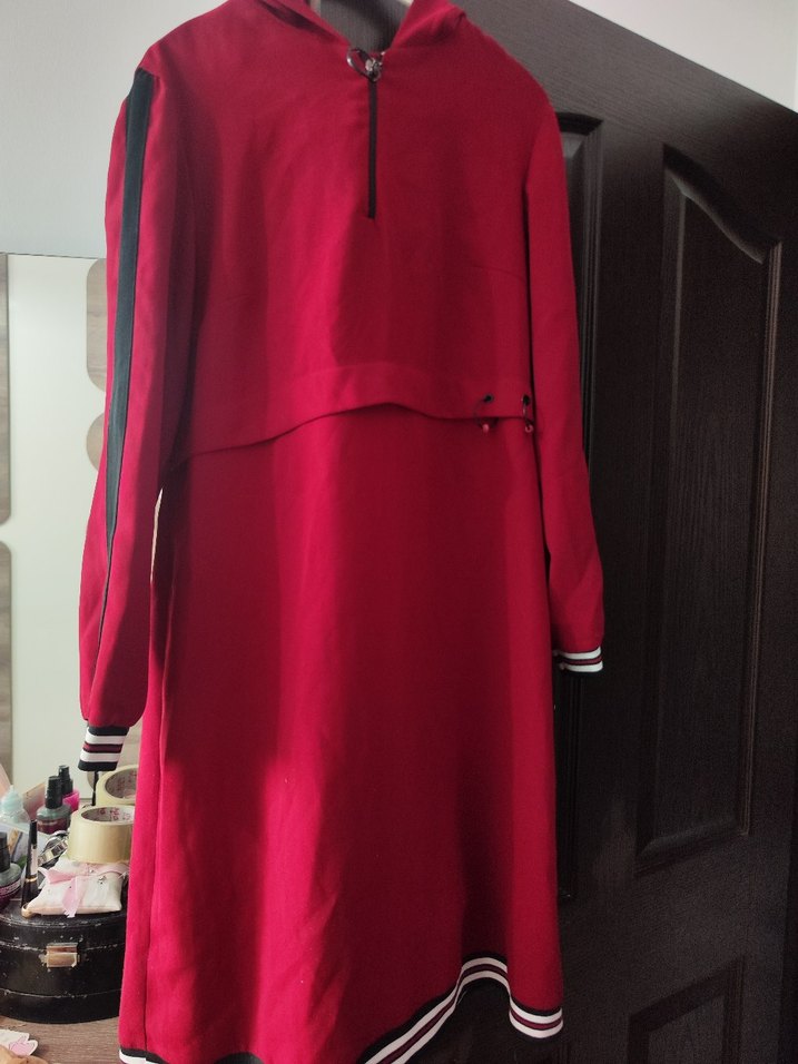 Düğmeli Kırmızı Uzun Kollu Rahat Tunik - Görsel 3