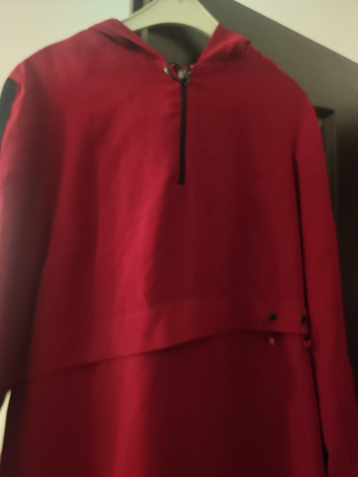 Düğmeli Kırmızı Uzun Kollu Rahat Tunik - Görsel 2