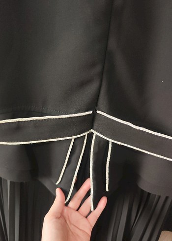 Uzun Siyah Pilili Kadın Abiye Elbise - Görsel 7