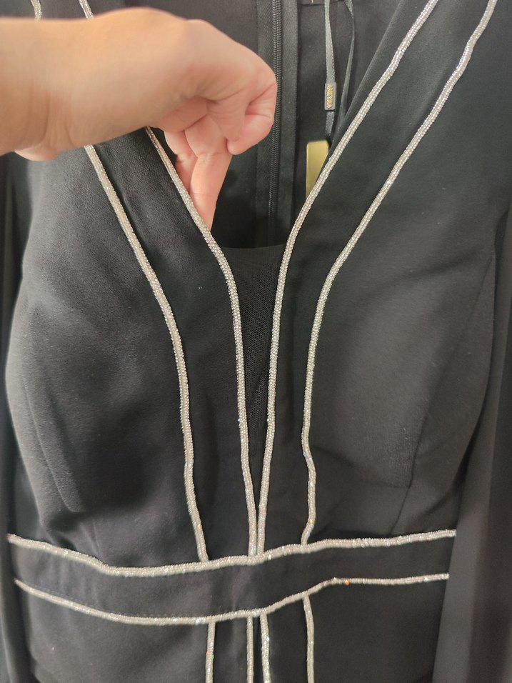 Uzun Siyah Pilili Kadın Abiye Elbise - Görsel 5