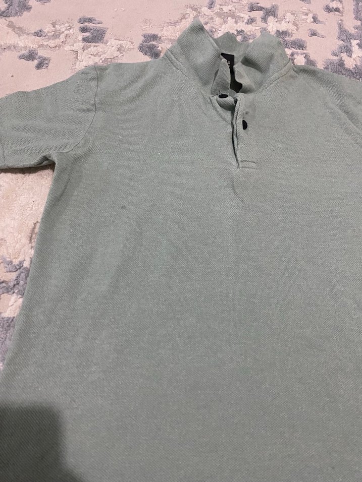 Erkek Keten Yeşil Polo Yaka Tişört - Görsel 2