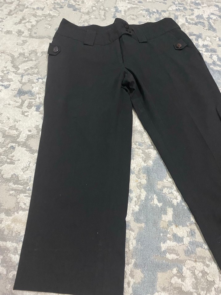 Düğmeli Siyah Kadın Midi Kumaş Pantolon - Görsel 2