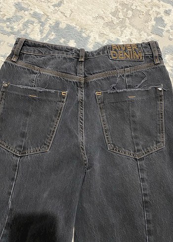 Gri Bağlama Desenli Midi Denim Pantolon - Görsel 8