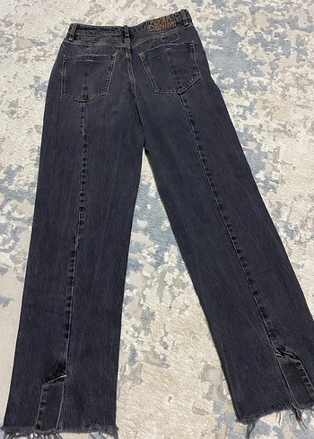 Gri Bağlama Desenli Midi Denim Pantolon - Görsel 5