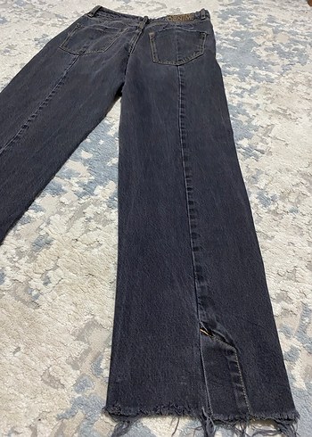 Gri Bağlama Desenli Midi Denim Pantolon - Görsel 7
