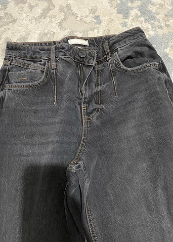 Gri Bağlama Desenli Midi Denim Pantolon - Görsel 3