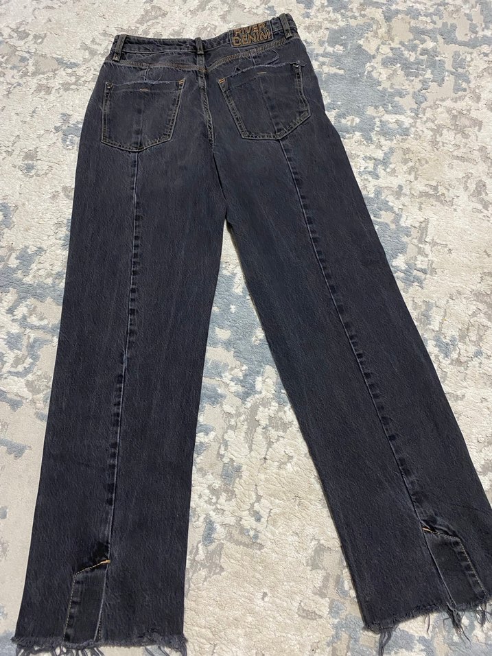 Gri Bağlama Desenli Midi Denim Pantolon - Görsel 5