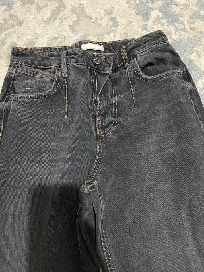 Gri Bağlama Desenli Midi Denim Pantolon - Görsel 3