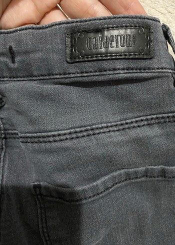 Gri Bağcıklı Kadın Denim Pantolon - Görsel 5