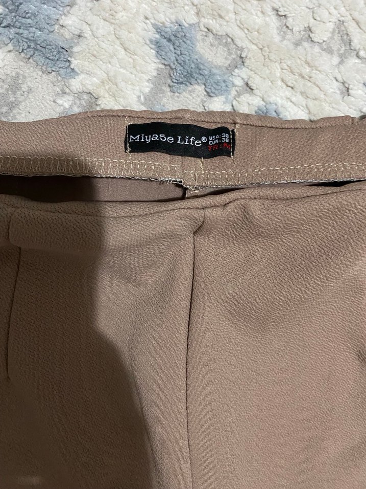 Bej Rahat Kesim Kadın Kumaş Pantolon - Görsel 4