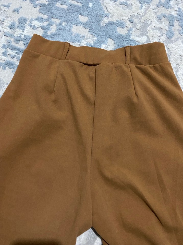 Kahverengi Parlak Kadın Midi Kumaş Pantolon - Görsel 5