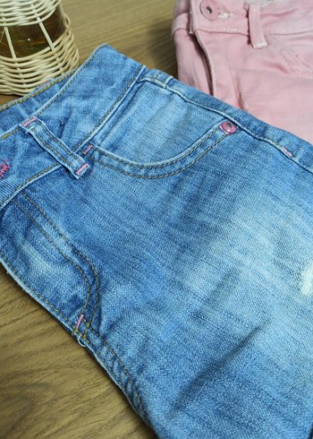 Kız Çocuk Pembe ve Mavi Denim Şort - Görsel 2