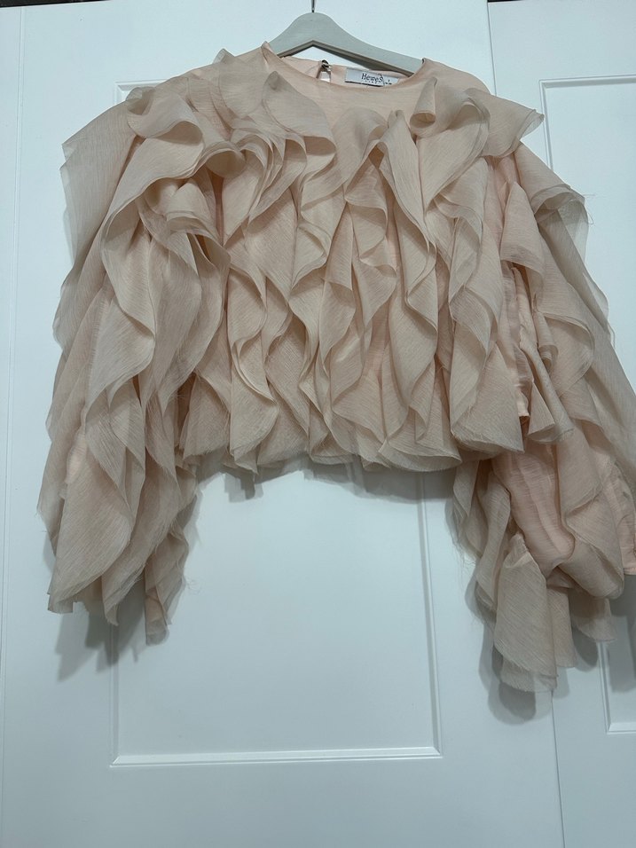 Bej Mini Kadın Bluz Fırfırlı - Görsel 2