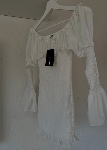 Beyaz Straplez Mini Elbise - Görsel 4