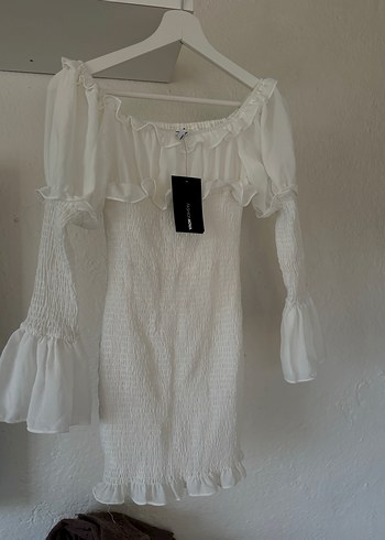 Beyaz Straplez Mini Elbise - Görsel 8