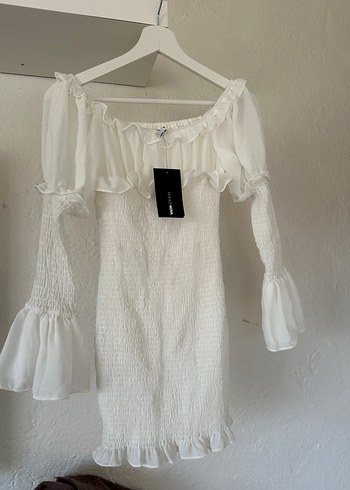 Beyaz Straplez Mini Elbise - Görsel 6