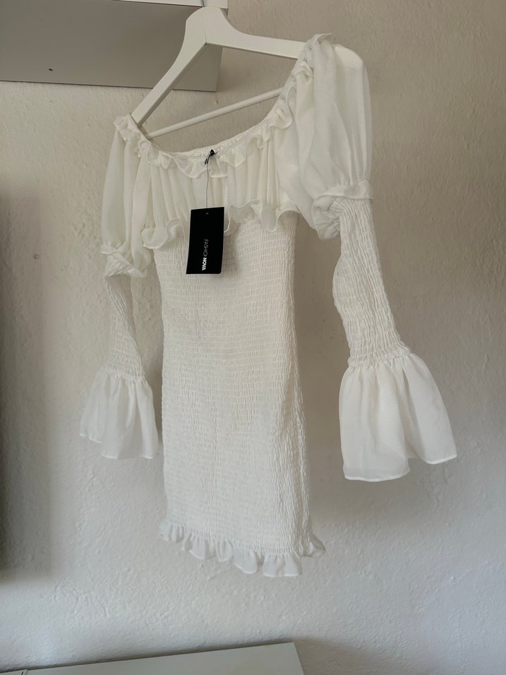 Beyaz Straplez Mini Elbise - Görsel 5