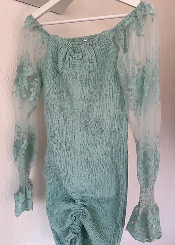 Dantel İşlemeli Straplez Mini Elbise - Görsel 2