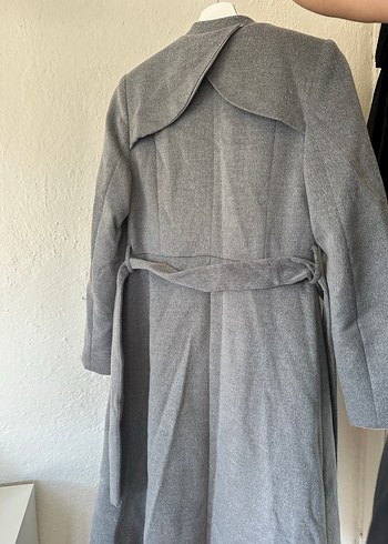 Düğmeli Gri Uzun Kadın Yün Kaban - Görsel 5