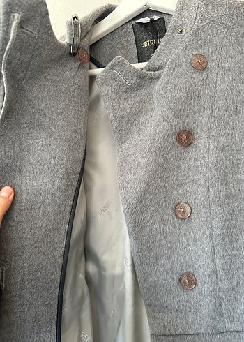 Düğmeli Gri Uzun Kadın Yün Kaban - Görsel 2