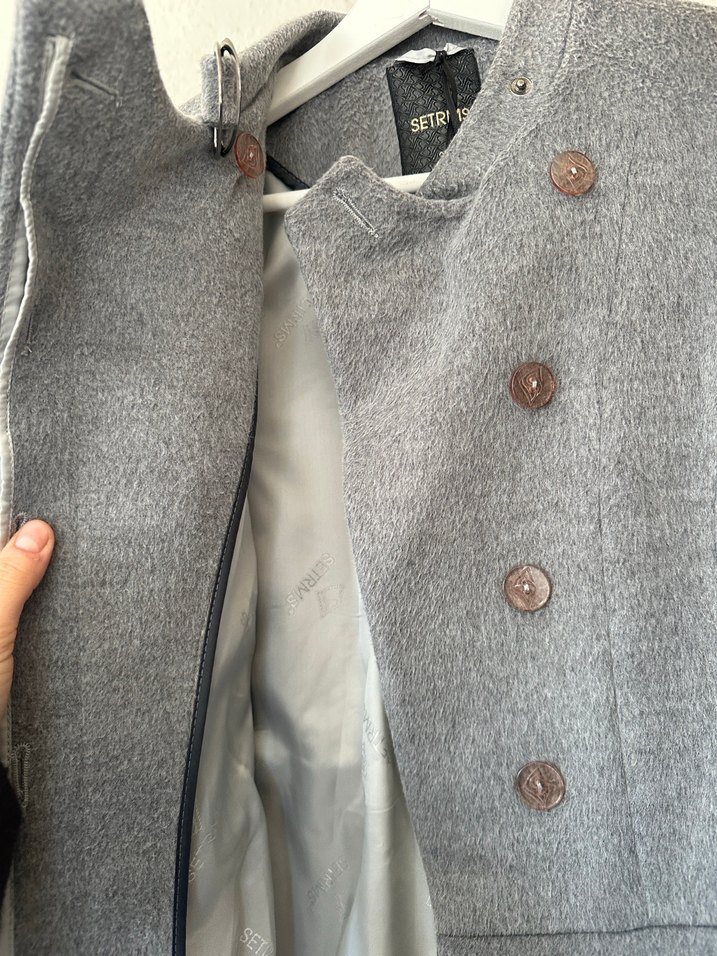 Düğmeli Gri Uzun Kadın Yün Kaban - Görsel 2